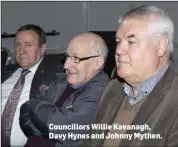  ??  ?? Councillor­s Willie Kavanagh, Davy Hynes and Johnny Mythen.