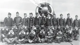  ?? COURTESY OF THE ARMSTRONG FAMILY ?? A 1943 flight school photo shows Bernie Armstrong, third from the right in the back row, who served in World War II and the Korean and Vietnam wars.