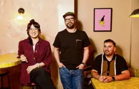  ?? ?? Co-owners Monica Wong and Dennis Cantwell, from left, teamed with chef Robert Hernandez for Bar Jabroni in San Francisco.