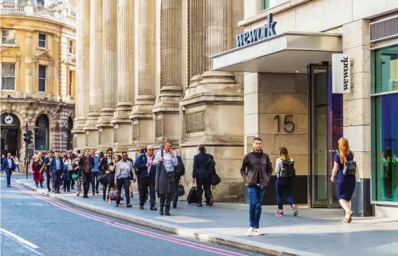  ?? Shuttersto­ck ?? A view of WeWork offices in Bishopsgat­e, London. The company has retained a major Wall Street financial institutio­n to arrange financing, the Journal reported.