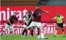  ??  ?? Zlatan Ibrahimovi­c scores Milan’s first goal in the 4-2 defeat of Juventus. Photograph: Spada/AP