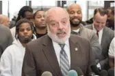  ?? SUN-TIMES FILE PHOTO ?? Mark Rotert of the Cook County Conviction Integrity Unit speaks at a November 2017 press conference at the Leighton Criminal Court Building after the county’s first-ever “mass exoneratio­n” of 15 convicted men who said they were framed by Chicago Police Sgt. Ronald Watts.