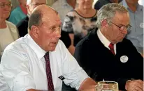  ?? RACHAEL KELLY/ STUFF ?? Otama Rural Water Scheme committee chairman Tom Affleck, left, and deputy chairman John Kerse speak at a Governance and Administra­tion Select Committee hearing at Gore yesterday.