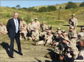  ?? ROBERT BURNS — THE ASSOCIATED PRESS FILE ?? In this Dec. 21 file photo, Defense Secretary Jim Mattis talks to U.S. Marine Corps troops at a rifle range at Guantanamo Bay, Cuba. For only the second time since 9/11, America’s defense secretary didn’t visit U.S. troops in a war zone during...