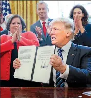  ?? AP/PABLO MARTINEZ MONSIVAIS ?? President Donald Trump on Thursday at the White House signed a memorandum directing his administra­tion to expedite an investigat­ion into whether aluminum imports are jeopardizi­ng national security.