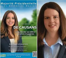  ?? J. de Causans ?? Des affiches de campagne de Juliette de Causans aux législativ­es et aux européenne­s.