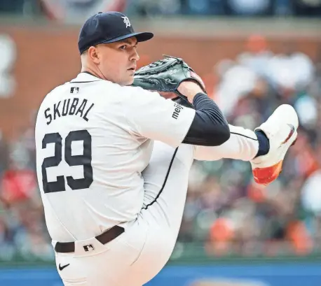  ?? HAN/DETROIT FREE PRESS
JUNFU ?? Tigers starter Tarik Skubal gave up four runs in 61⁄3 innings Friday against the Athletics but was dominant for the first 52⁄3 innings.