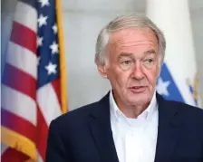  ?? NAnCy LAnE phOTOS / hERALD STAFF FILE ?? ‘THINKING BIG’: Sen. Edward Markey and Rep. Ayanna Pressley, below, sponsors of a bill to help transit authoritie­s provide free service, met up in Mattapan on Wednesday to push the idea of a free T.