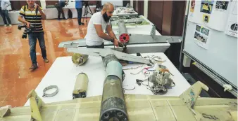  ?? Photos Victor Besa / The National ?? Iranian-designed drones captured by the Arab Coalition in Yemen