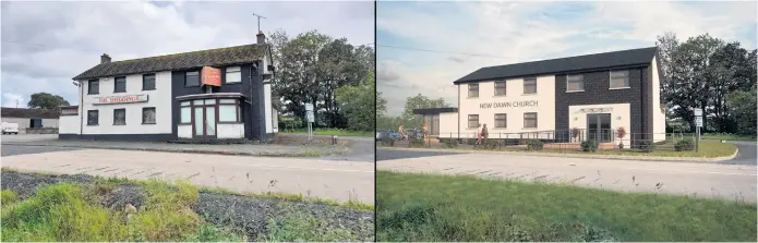  ??  ?? Approved: The former Sheddings pub which will be the New Dawn Evangelica­l church