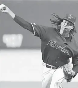  ?? MARK BROWN/GETTY ?? Miami’s Jose Urena delivers a pitch against the Atlanta Braves on June 7.