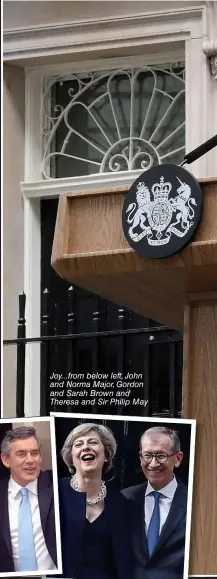  ?? ?? Joy...from below left, John and Norma Major, Gordon and Sarah Brown and Theresa and Sir Philip May