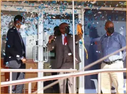  ??  ?? (Left to Right) BSB Board Chairperso­n - Mr Kealeboga Molelowatl­adi, Council Chairperso­n - Councillor Motlhophi Leo, & BSB CEO - Mr Nixon Marumoloa officially opening the branch