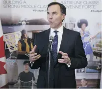  ?? COLE BURSTON/BLOOMBERG ?? Finance Minister Bill Morneau discusses his federal budget in Toronto on Friday. Dan Kelly writes that his primary reaction to last week’s budget was one of relief.