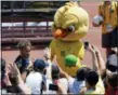  ?? ANDRE PENNER — THE ASSOCIATED PRESS FILE ?? Brazil’s mascot holds a soccer ball as fans cheer Brazil’s Neymar as he leaves a training session in Sochi, Russia.