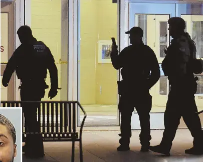 ?? HERALD PHOTO BY JIM MICHAUD ?? REVIVED VIOLENCE: Braintree police surround the South Shore Plaza after shots were fired inside the mall Friday evening. Quincy resident Michael J. Spence, left, faces weapons charges in the incident, which sparked a mall lockdown.