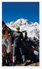  ??  ?? ICE CAP (below). Louise en route to Kyanjin Ri (4 779 m) on the Langtang Trek, with Naya Kangri peak (5 846 m) behind her.