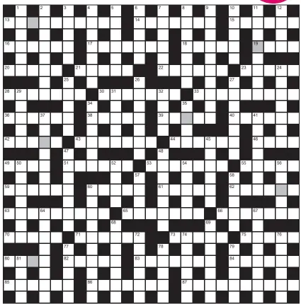  ?? ?? FOR A CHANCE TO WIN £750: Solve crossword to reveal the word reading down the shaded boxes. HOW TO ENTER: Call 0901 293 6231 and leave six-letter answer and details, or TEXT 65700 with the word XWORD, your answer and name. Texts and calls cost £1 plus standard network charges. One winner chosen from all correct entries received between 00.01 today (Saturday) and 23.59 tomorrow (Sunday). UK residents aged 18+, excl NI. Full terms apply, see Page 46. NEED A CLUE? Text HINT to 65700 for six answers, or call 0901 293 6235. Texts and calls cost £1 plus standard network charges. Today’s clues available from 00.01 Saturday to 23.30 on Sunday.