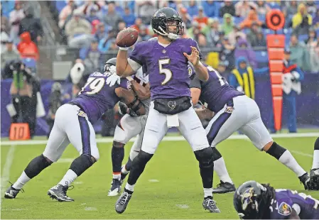  ??  ?? Joe Flacco quarterbac­ked the Ravens to victory against the Broncos in Week 3 but next season might be starting for Denver. Since throwing a career-high 27 TD passes in 2014, he’s reached 20 once. MITCH STRINGER/USA TODAY SPORTS