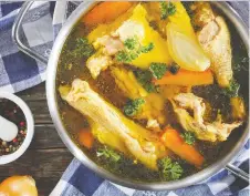  ?? GETTY IMAGES/ISTOCK ?? Traditiona­l stock is made by cooking vegetables and bones in a liquid, which is then used as a broth in soups and sauces.