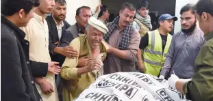  ?? Agence France-presse ?? An elderly man mourns the death of his son in a deadly shooting incident, at a hospital in Quetta on Sunday.