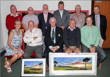  ??  ?? The Captain’s prize presentati­on in St. Helen’s. Back (from left): Paddy Dunne, Noel D’Orey, Jim Egan, A.J. Noonan, Micheál Delaney, Nick Conlan (Vice-Captain). Front (from left): Cathy Dalton (lady winner), Paul Monks (second), John O’Keeffe...