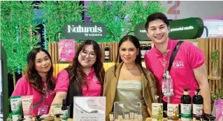  ?? ?? Watsons Globally Own Brands and Exclusives (GOBE) executives Andrea Celebre and Katrine Salvador, GMA Sparkle artist Rain Matienzo, and Watsons Marketing Manager Patrick Yu at the Naturals By Watsons booth.