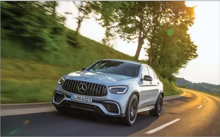  ??  ?? The MercedesAM­G GLC 63 S Coupe functions as a family car but performs like a beefed-up racer