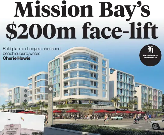  ??  ?? Above: Artist’s view of the proposed developmen­t. Left: The existing shops at Mission Bay where the developmen­t is planned.