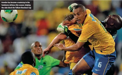  ??  ?? Arendse has become a mainstay in the Sundowns defence this season, helping the club clinch the Telkom Knockout Cup