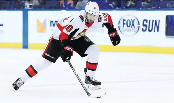  ?? MIKE EHRMANN/GETTY IMAGES FILE ?? After the Senators’ brutal 67-point performanc­e in 2017-18, forward Tom Pyatt says the club is in a good frame of mind heading into the new season.