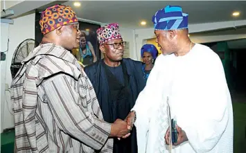  ?? PHOTO: FEMI ADEBESIN-KUTI ?? Group Chief Executive Officer, Guardian Group, Habeeb Adekunle Quadri (left); Honorary Secretary, Lagos Lawn Tennis Club, Olumide Odusoga and President, Ademola Akin-taylor during the 2019 gala night of the club in Lagos...at the weekend.