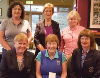 ??  ?? The New Ross Golf ladies 3T’s 18-hole presentati­on. Back (from left): Maria Burford (second), Elsie Redmond (third), Breda McManus (Senior). Front (from left): Anne Curtis (President), Margaret Furlong (winner), Marie Therese Wall (Captain).