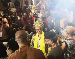  ??  ?? Kaduna State First Lady Hadiza El-Rufai, shares a joke with VP Osinbajo after the festival’s opening