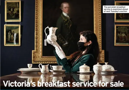  ??  ?? The porcelain breakfast service is examined ahead of next Tuesday’s auction