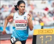  ?? HT PHOTO ?? Nirmala Sheoran finished seventh in 400m semifinals.