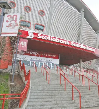  ?? DEAN PILLING ?? The Scotiabank Saddledome has been given a thorough scrubbing as team officials wait to hear if the current NHL hockey season, put on hold due to the global COVID-19 pandemic, will resume.