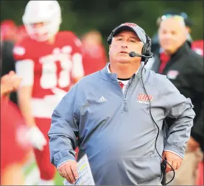  ?? Christian Abraham / Hearst Connecticu­t Media ?? Sacred Heart University coach Mark Nofri and the Pioneers begin defense of their NEC title on Saturday against Bucknell.