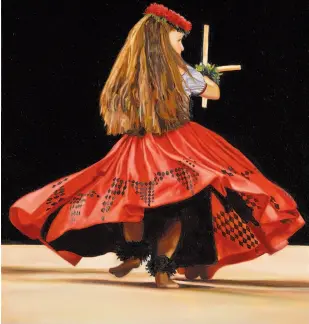  ?? Julia Allison Cost ?? “The Soloist” by Julia Allison Cost captures the artist’s passion for paintings of hula dancers. “As an artist, you’re choreograp­hing a square of canvas,” she says.