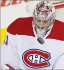  ?? The Canadian Press ?? Montreal Canadiens goaltender Carey Price makes a save during the first period of Friday’s 3-2 win over the Calgary Flames.