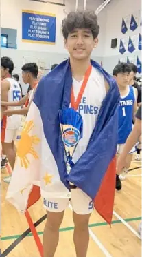  ?? PHOTOGRAPH COURTESY OF KIEFFER ALAS/FB ?? KIEFFER Alas realizes his early goal of playing for the country when he saw action in the 9th Asia Pacific Basketball U16 Tournament in Singapore.