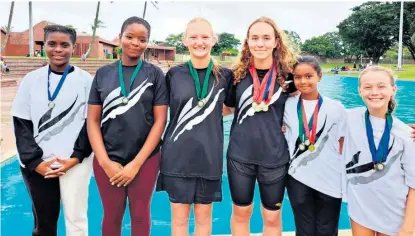  ?? ?? Ushaka Swimming Club members Nonjabulo Tusi, Anele Mbokazi, Karla Lemmer, Aruli Fick, Hiranya Moodley and Dominic de Jager