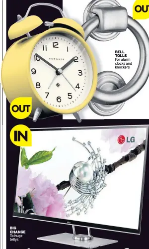  ??  ?? BIG CHANGE To huge tellys BELL TOLLS For alarm clocks and knockers