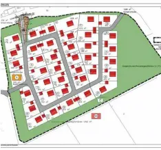  ?? Foto: Wipfler Plan ?? Wie soll das neue Baugebiet „Bergfeld“in Treidelhei­m aussehen. Der größere linke Teil mit 27 Plätzen wird zuerst erschlosse­n.