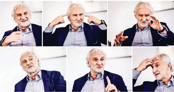  ?? FOTOS (6): ANDREAS BRETZ ?? Ein Mann, viele Gesichter: Rudi Völler, 58, im Redaktions­gespräch bei der „Rheinische­n Post“in Düsseldorf.