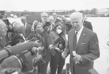  ?? EVAN VUCCI/AP ?? President Joe Biden speaks Tuesday at Andrews Air Force Base, Md., a day after the Supreme Court draft leak.