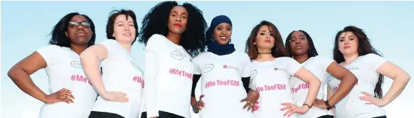  ?? Photo: Niall Carson ?? At the launch of #MeTooFGM, a worldwide social media campaign against female genital mutilation (FGM) in Dublin are (l-r) Soky Malaka, Taya Simakova, Vanessa Manunga, Ifrah Ahmed, Zhiyan Karimi, Muwa Malaka and Klaudia Okros. Ms Ahmed (29) was born in...