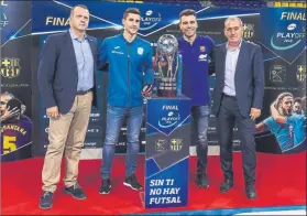  ?? FOTO: GERARD FRANCO ?? El partido de hoy se presentó ayer en la misma pista del Palau Blaugrana