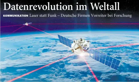  ?? BILD: MYNARIC AG/DPA ?? Miteinande­r verbunden: Die künstleris­che Darstellun­g zeigt ein Lasernetz zwischen Satelliten.