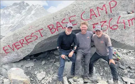  ?? ?? EYE-OPENER: Camp, Nepal.
Natimuk’s Jeff Hansen, left, Lachlan Hick and Willie Hansen made the trek to Everest Base